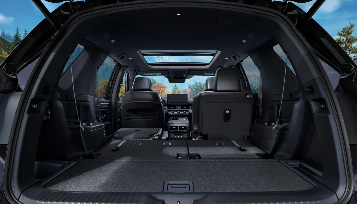 The Pilot cargo area with the second and third rows folded flat.